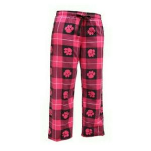 Pink and black plaid paw print pajama pants