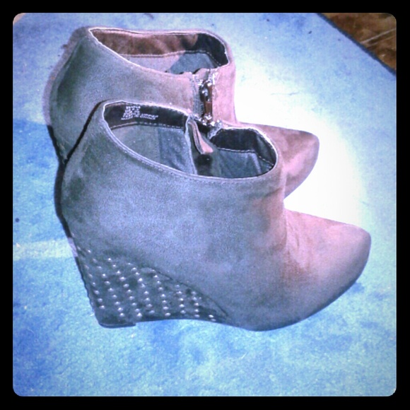 Studded black wedge bootie