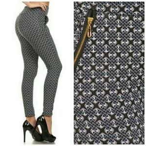 Geometric print fleece-lined treggings pants