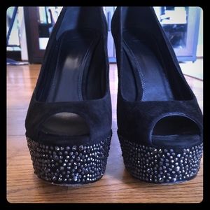 Brian Atwood black bling peep toe heels