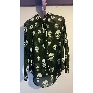 Sheer Black  Skull Pattered Long Sleeve Shirt