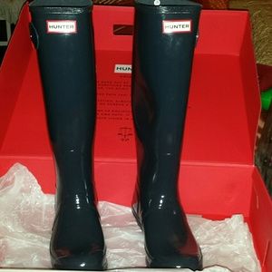 Hunter ladies original tall gloss rain boot Navy