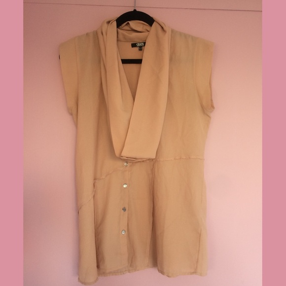 Peachy nude sleeveless cowl neck blouse