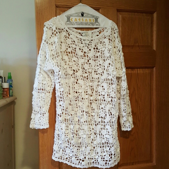 Express crocheted white sweater.Size M - Picture 1 of 4