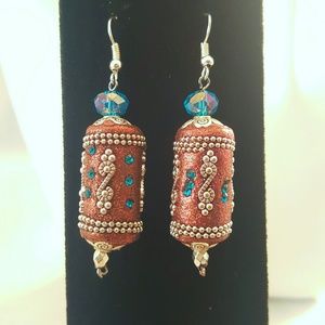 Brown Silver Blue Earrings