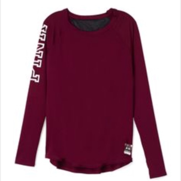 VS PINK Ultimate Maroon Mesh Back Long Sleeve