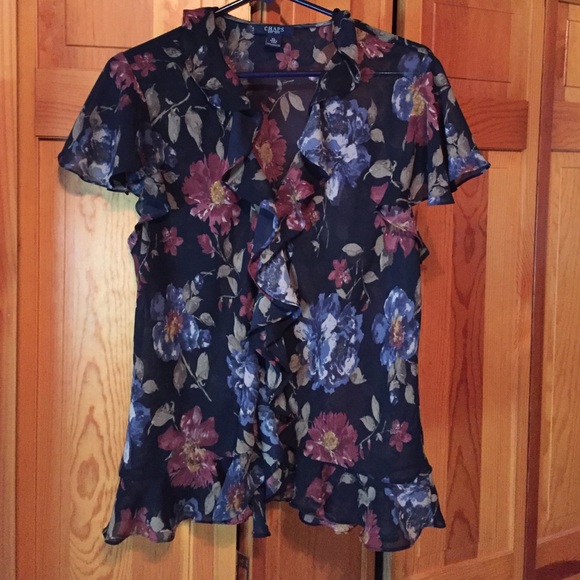 Short sleeve sheer floral women's blouse