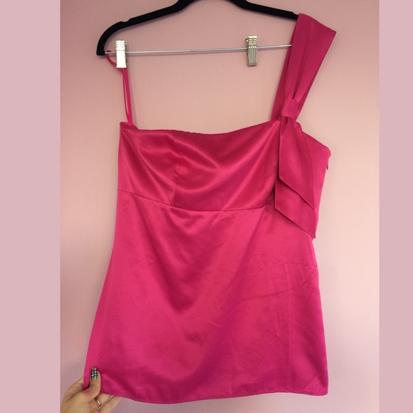 Pink silk one shoulder top