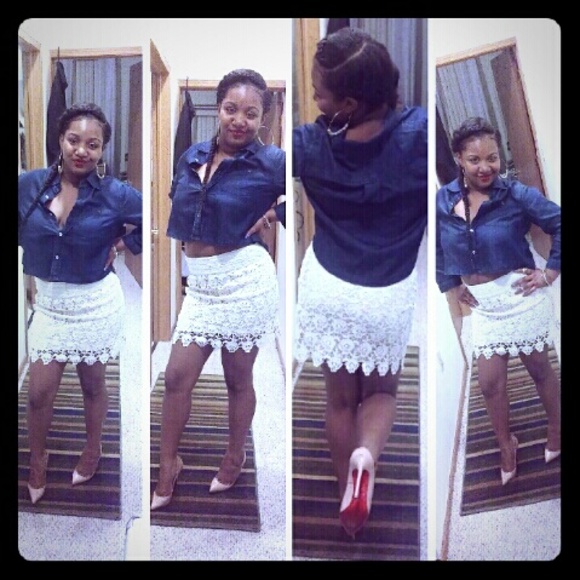 Bundle deal! Dark denim crop,beige crotchet skirt.