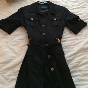 Black shirt dress with gold hardware
