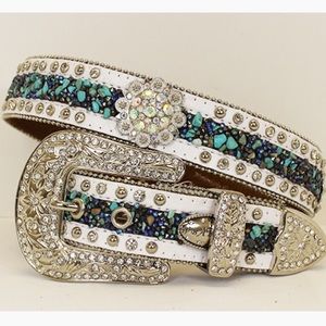 Turquoise Rhinestone Belt Accessories | Rhinestone White Turquoise Western Belt | Poshmark