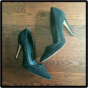Gorgeous Black Deon Suede Glitter Point-Toe Pumps