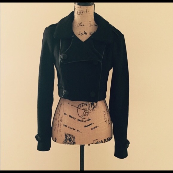 Bebe black XS crop top military style pea coat