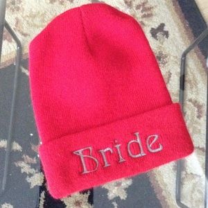 Red Knit "Bride" Hat