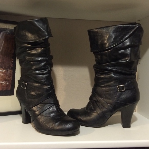 black mid calf slouch boots