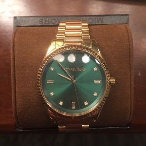 Michael Kors Emerald Faced Gold Watch