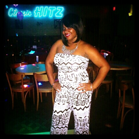 White and black strapless jumpsuit