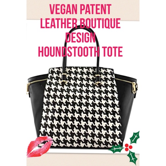 Boutique  Handbags - ❗️FINAL PRICE❗️PATENT LEATHER HOUNDSTOOTH TOTE-BLK