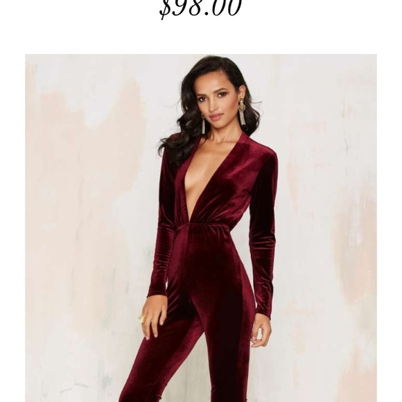 Nasty gal bell it jumpsuit - red burgundy velvet