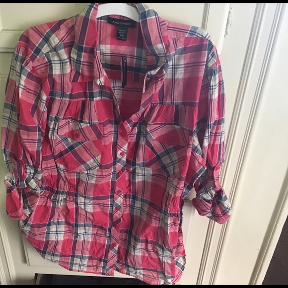 Pink plaid cinched button down sz22/24 NWT