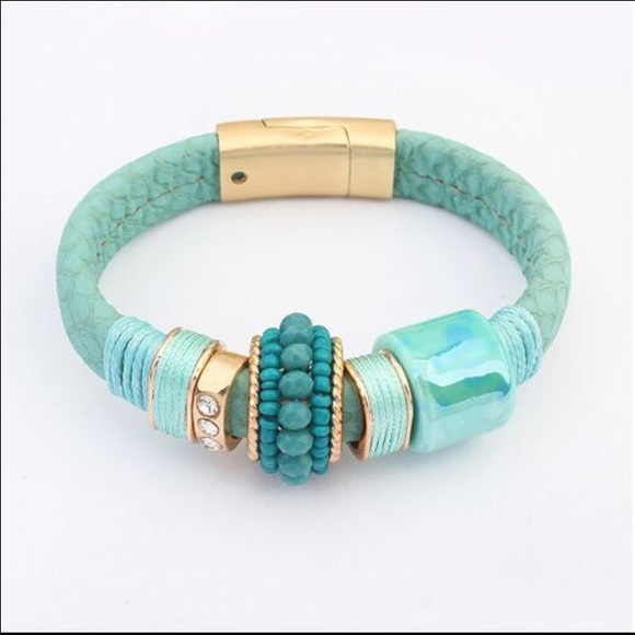New aqua magnetic bead boho bracelet