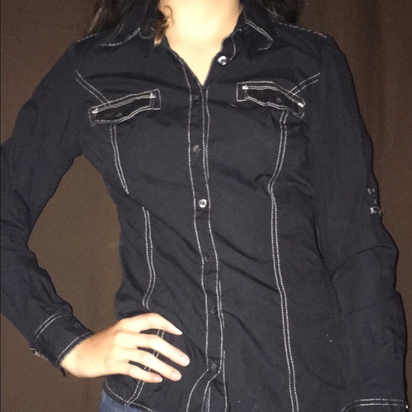Tommy Hilfiger black button down sz XS