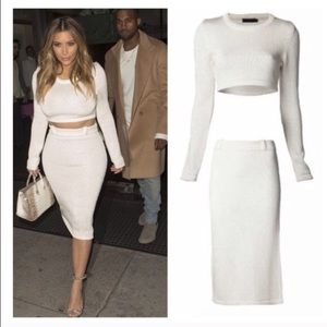 HOLD: 2 Pcs Ivory Knitted Crop Top & Skirt Set