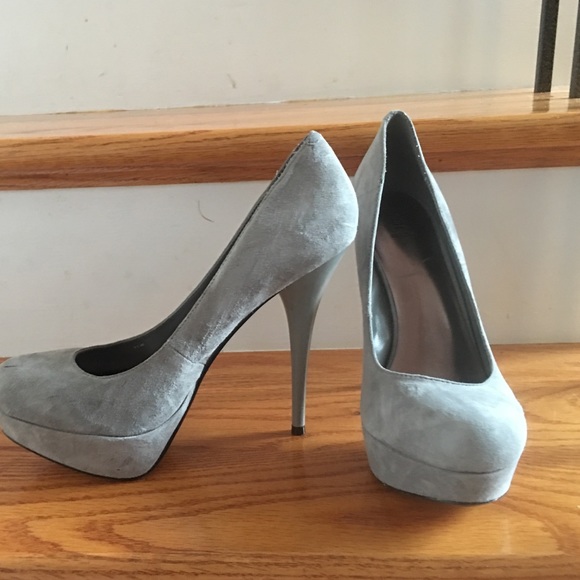 Gray suede heels