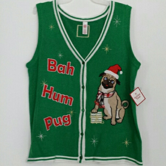 Green Christmas pug Sweater vest size Large
