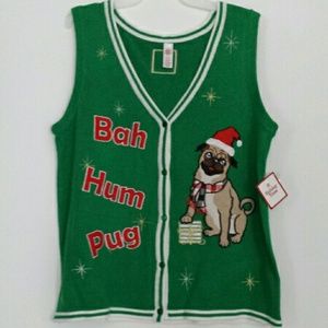 Green Christmas pug Sweater vest size Large