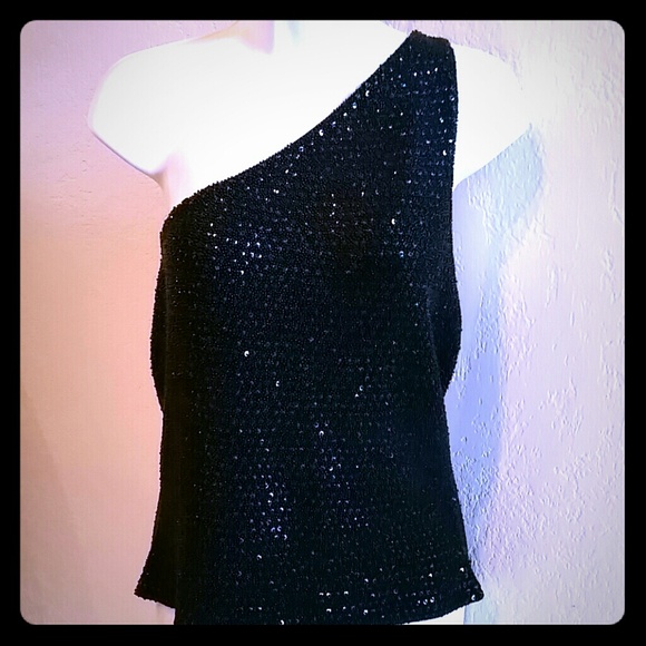 Carmen Marc Valvo ~ Beaded Sequin One shoulder top