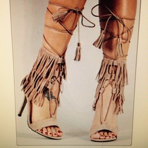 Chase and Chloe triple fringe ankle tie heels