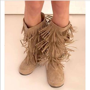 Fringe Tiered Tall Moccasin Boots