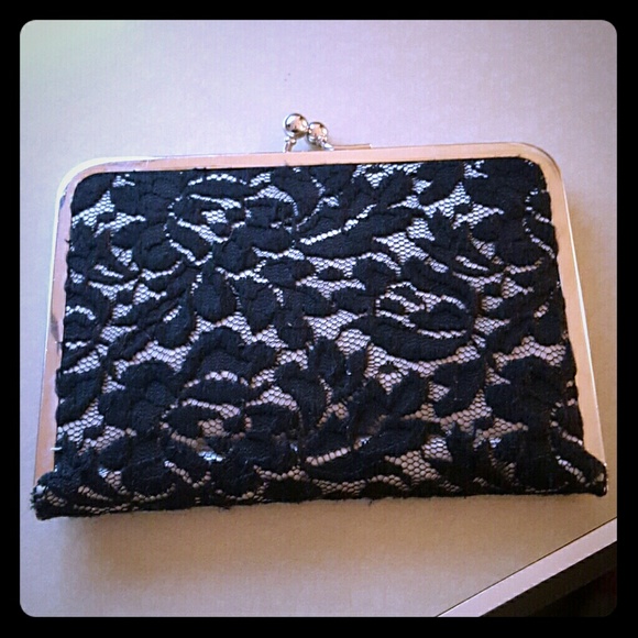 Black lace pattern wallet clutch