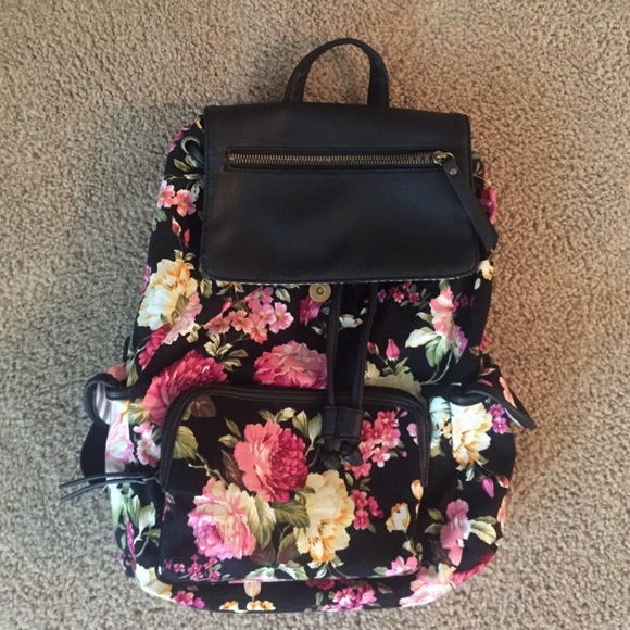 Steve Madden Floral Pattern Backpack leather trim