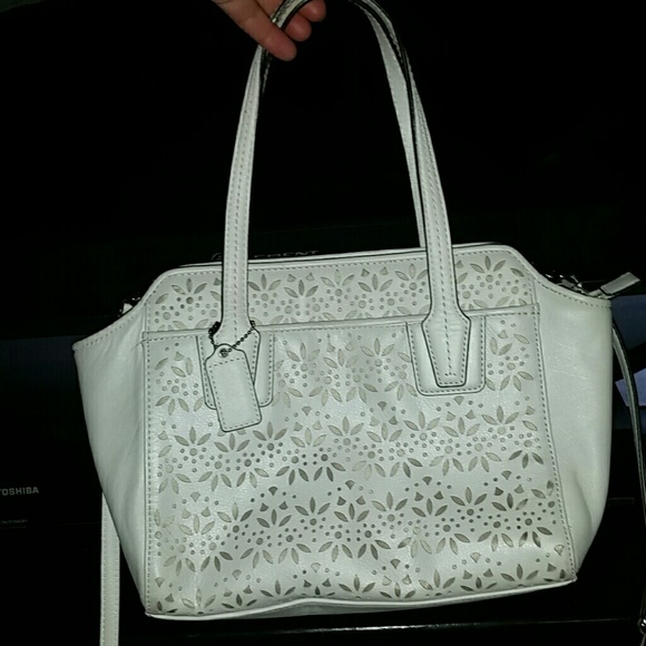 White leather coach purse