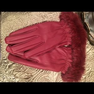 Dark red faux leather gloves
