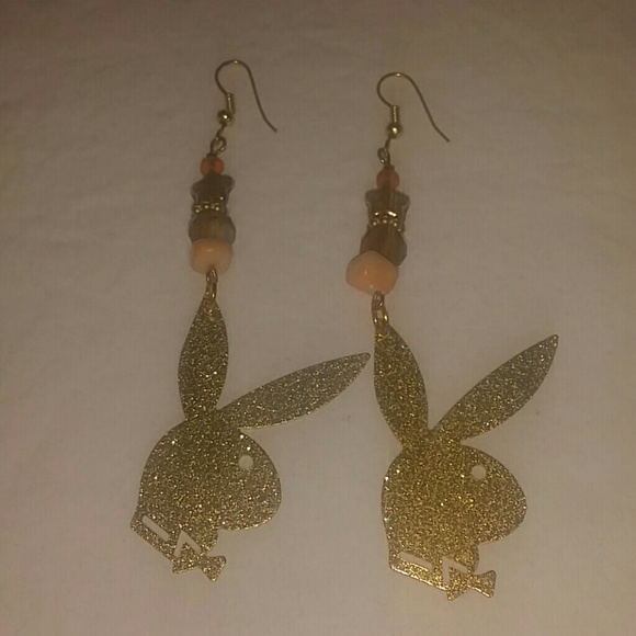 One of a kind Custom gold playboy bunny earrings - Picture 1 of 2