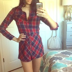 Plaid tunic with red, blue, and yellow