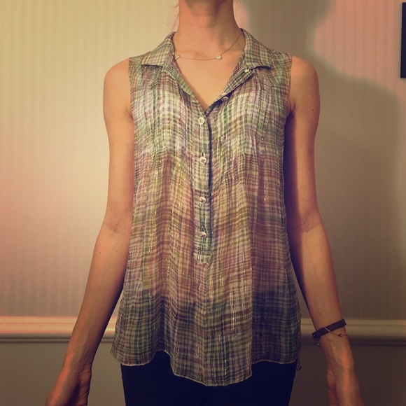 CHANEL Tops - Sheer chanel multicolor button down blouse CHANEL Tops - Sheer chanel multicolor button down blouse