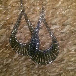 Silver earrings with black sequence flip beads