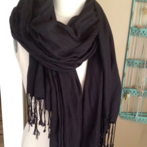 Super Soft Black Fringed Scarf