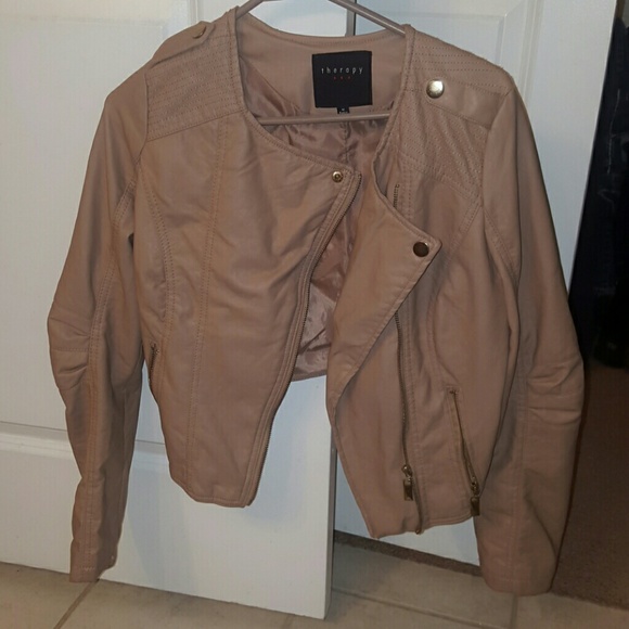 Cropped Tan Pleather Jacket