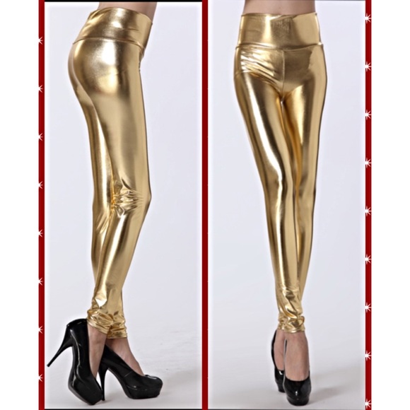 Pants - Metallic Gold High Waist Vegan Leather Legging