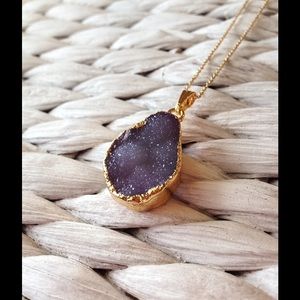 Gold Dipped Purple Druzy Agate Pendant Necklace