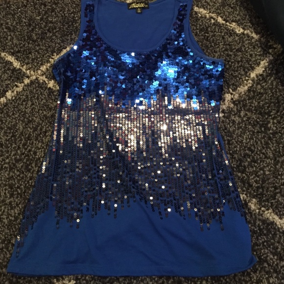 Blue sequin tank. Only worn once, like new.