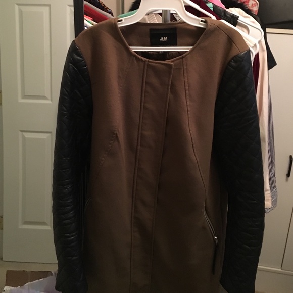 H&M green with black (leather sleeves) jacket