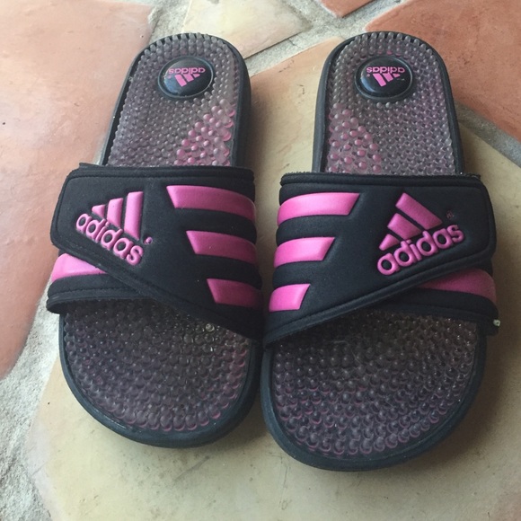Adidas Shoes - Adidas pink and black slide sandals TRADED
