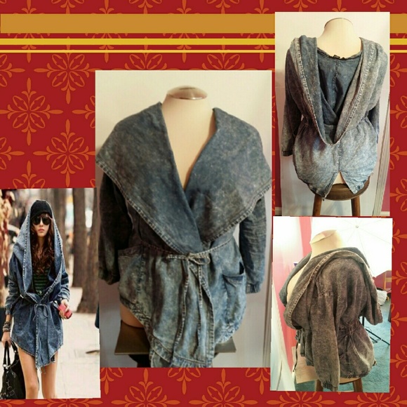 Denim Jacket w/ Large Slouchy Hood