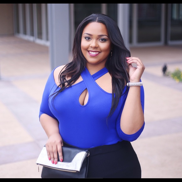 Tops - Plus size Blue Cut Out Top